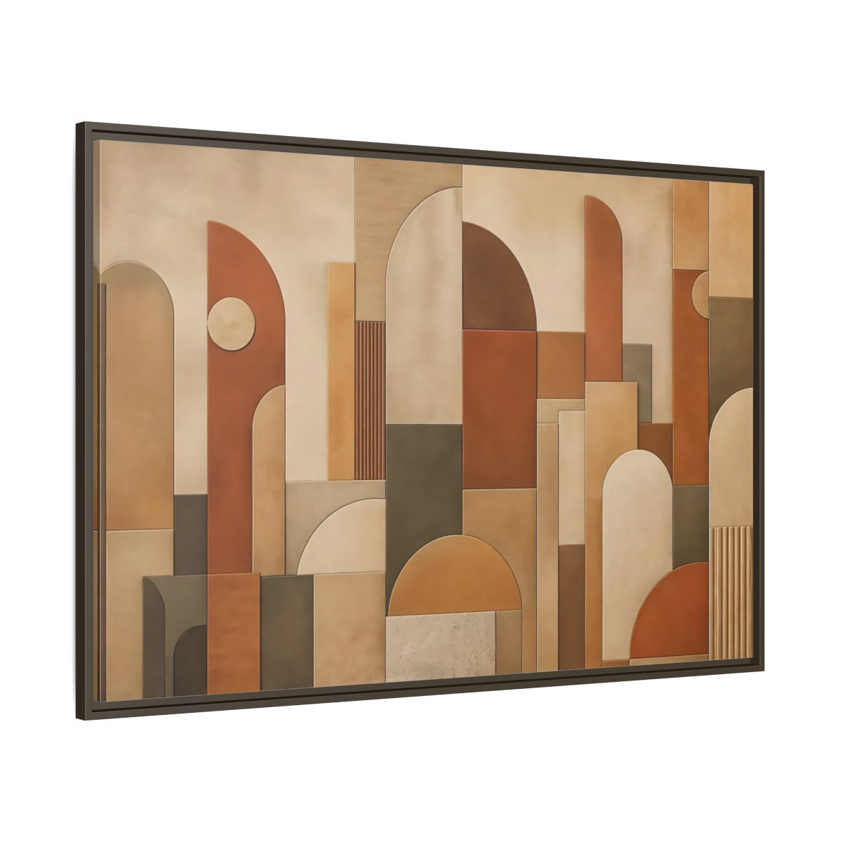Side Mockup 8. Abstract Geometric Shapes Terracotta Geometric shown as stretched canvas wall art