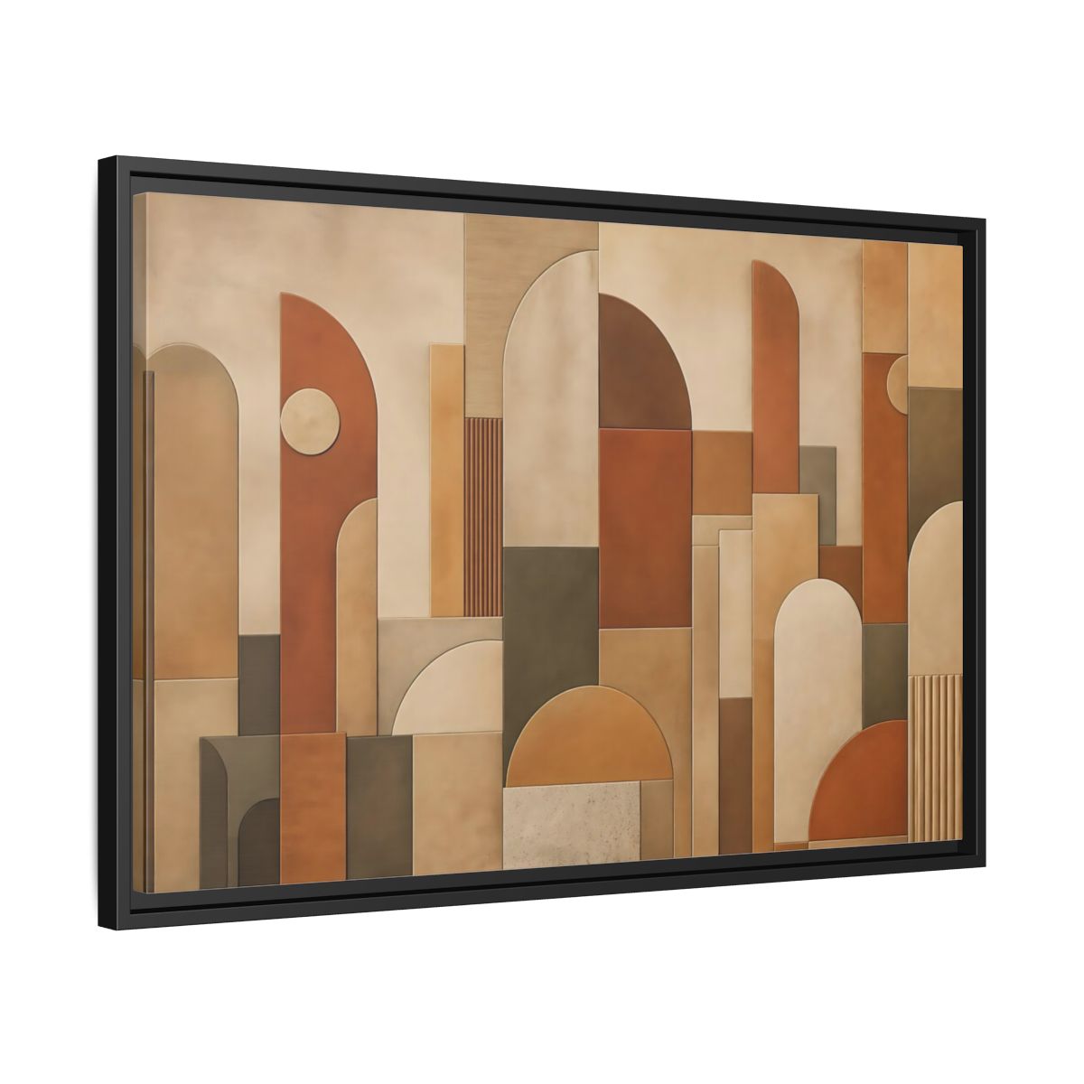Side Mockup 14. Abstract Geometric Shapes Terracotta Geometric shown as stretched canvas wall art