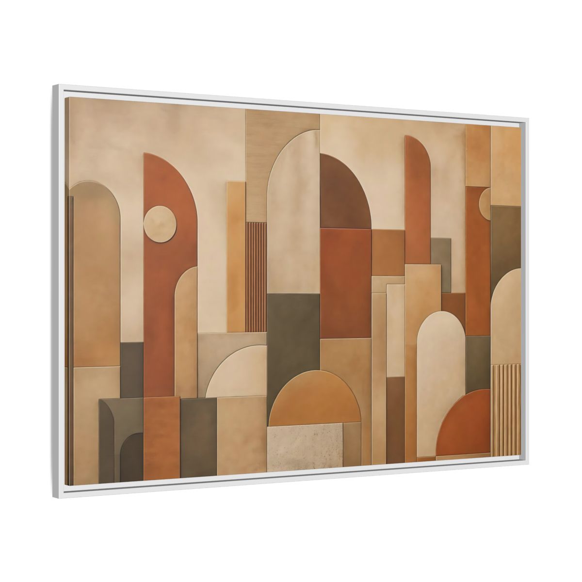 Side Mockup 7. Abstract Geometric Shapes Terracotta Geometric shown as stretched canvas wall art