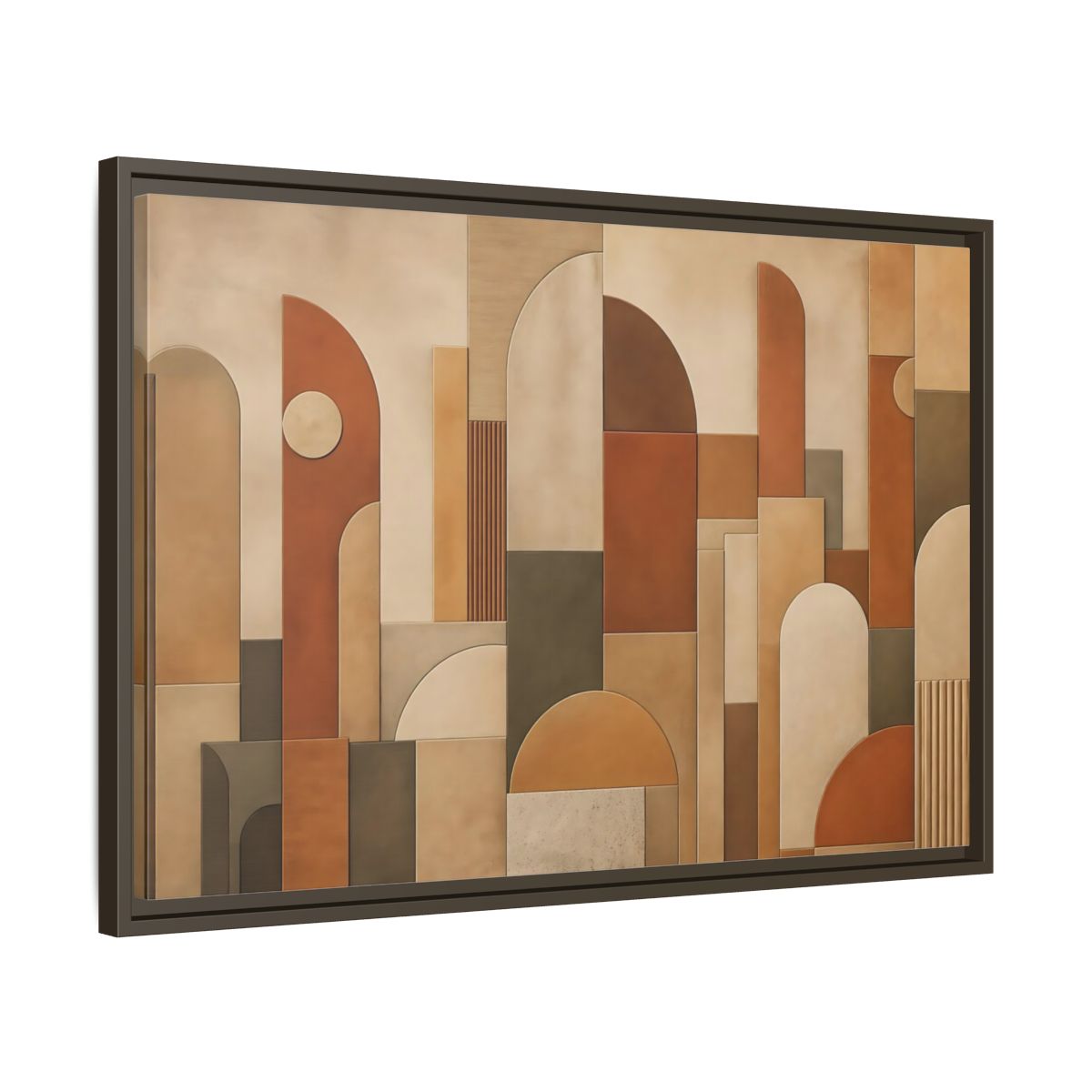 Side Mockup 11. Abstract Geometric Shapes Terracotta Geometric shown as stretched canvas wall art