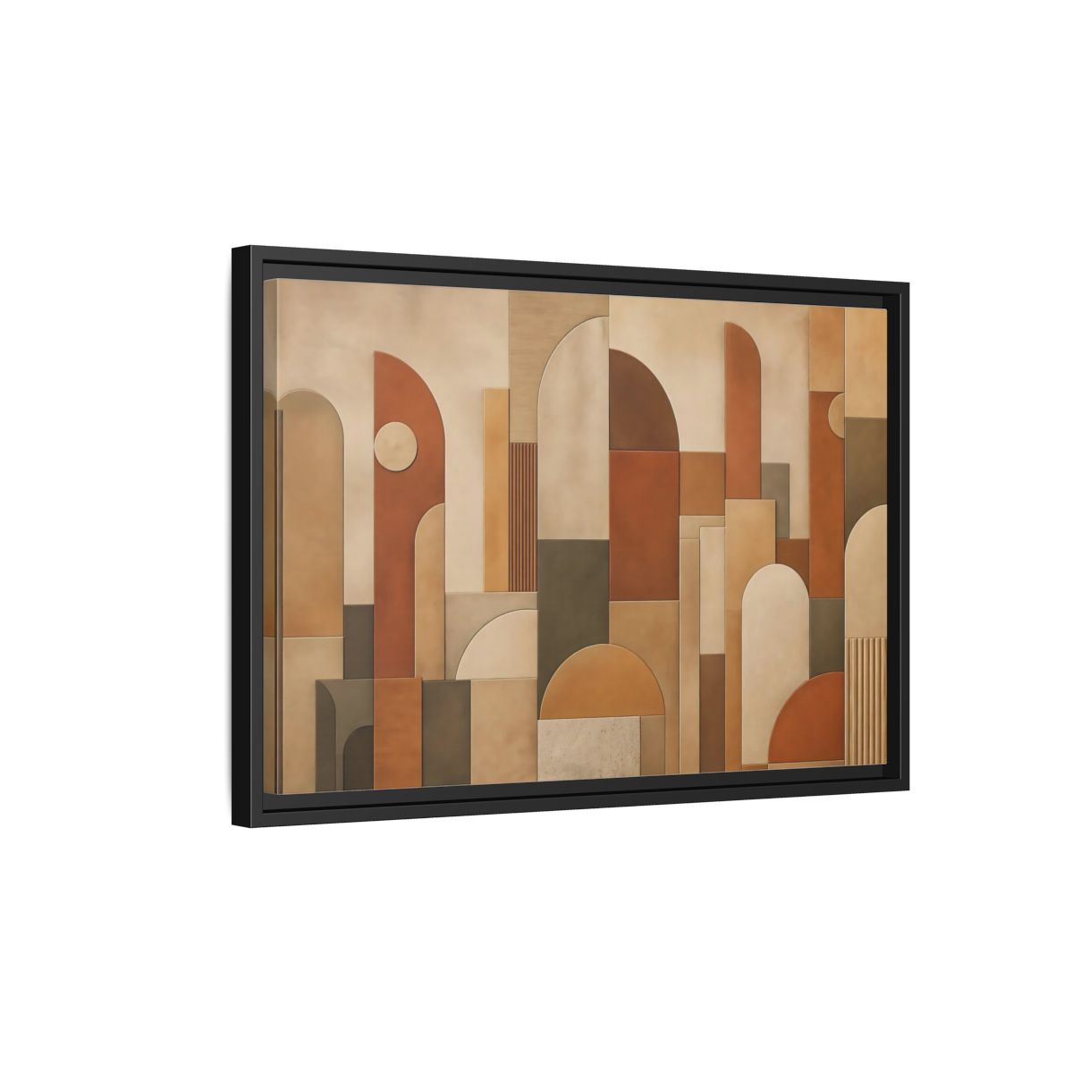 Side Mockup 3. Abstract Geometric Shapes Terracotta Geometric shown as stretched canvas wall art