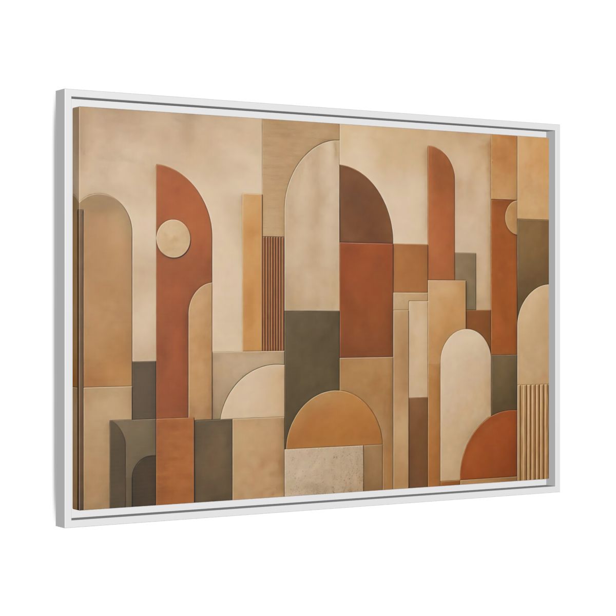 Side Mockup 9. Abstract Geometric Shapes Terracotta Geometric shown as stretched canvas wall art