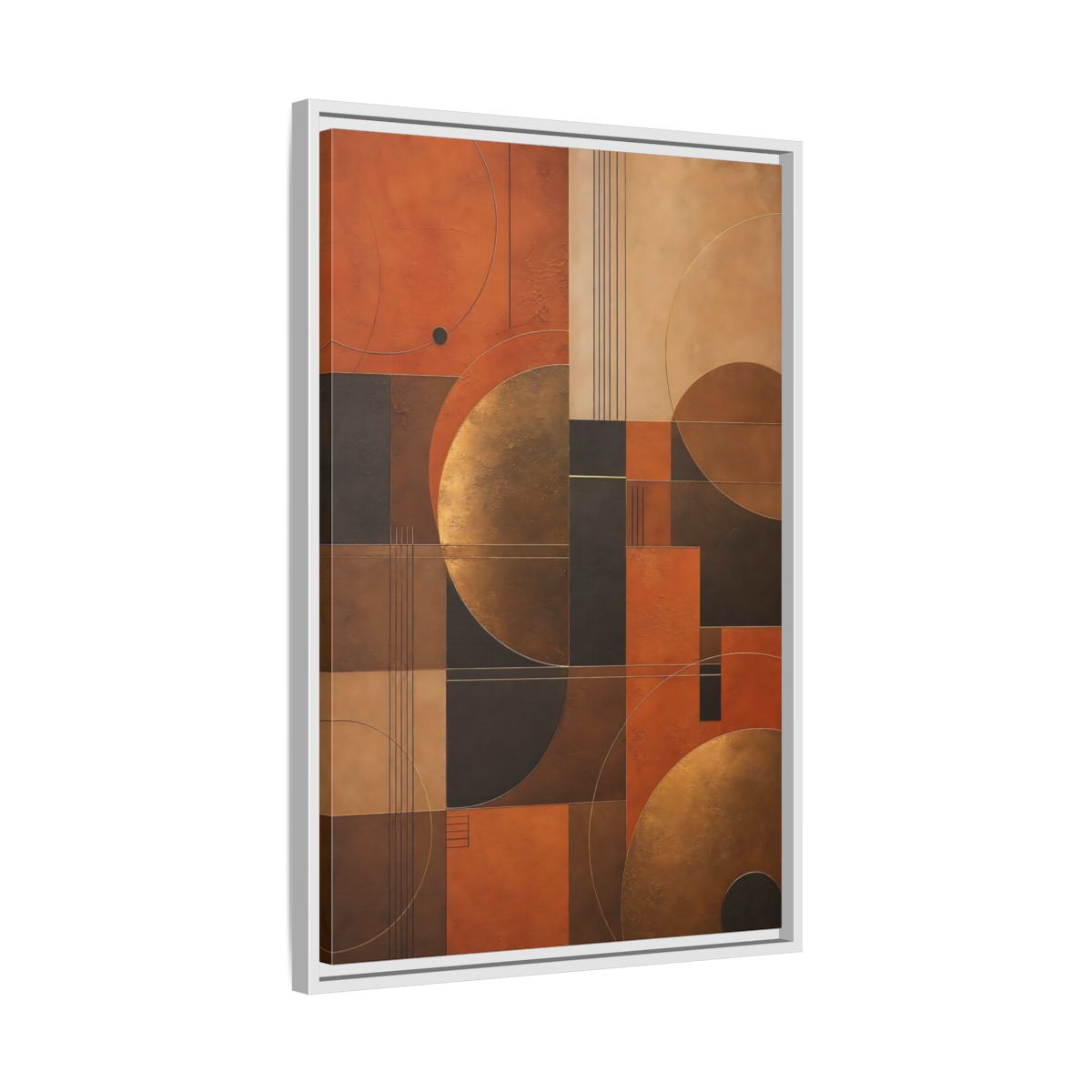 Side Mockup 10. Abstract Geometric Shapes Abstract Terracotta Gold shown as stretched canvas wall art
