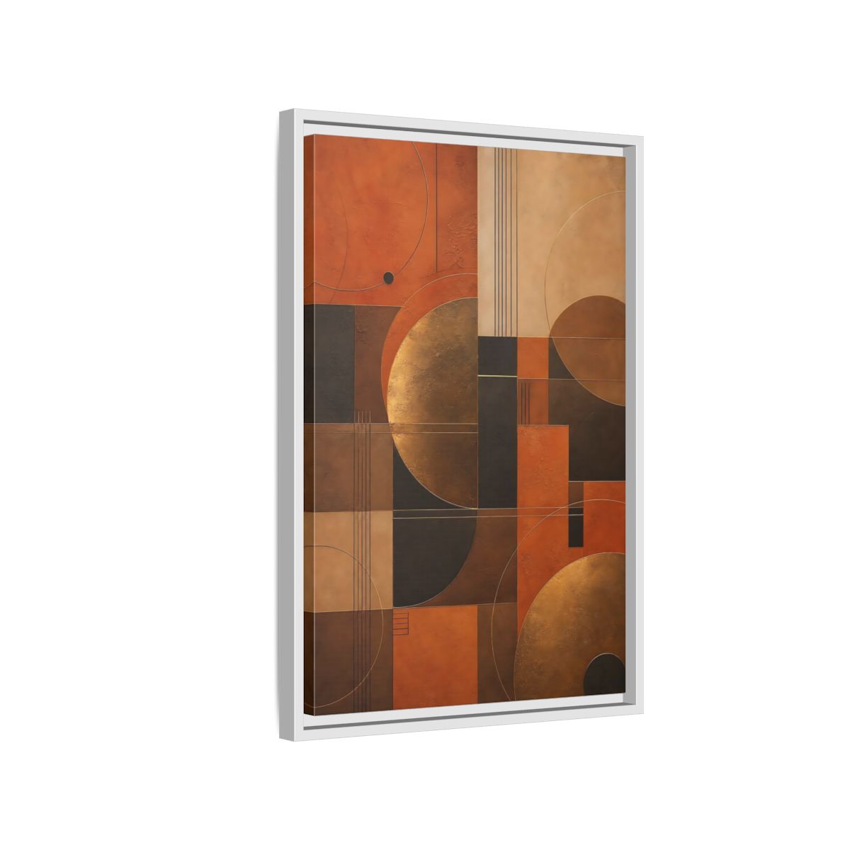 Side Mockup 1. Abstract Geometric Shapes Abstract Terracotta Gold shown as stretched canvas wall art