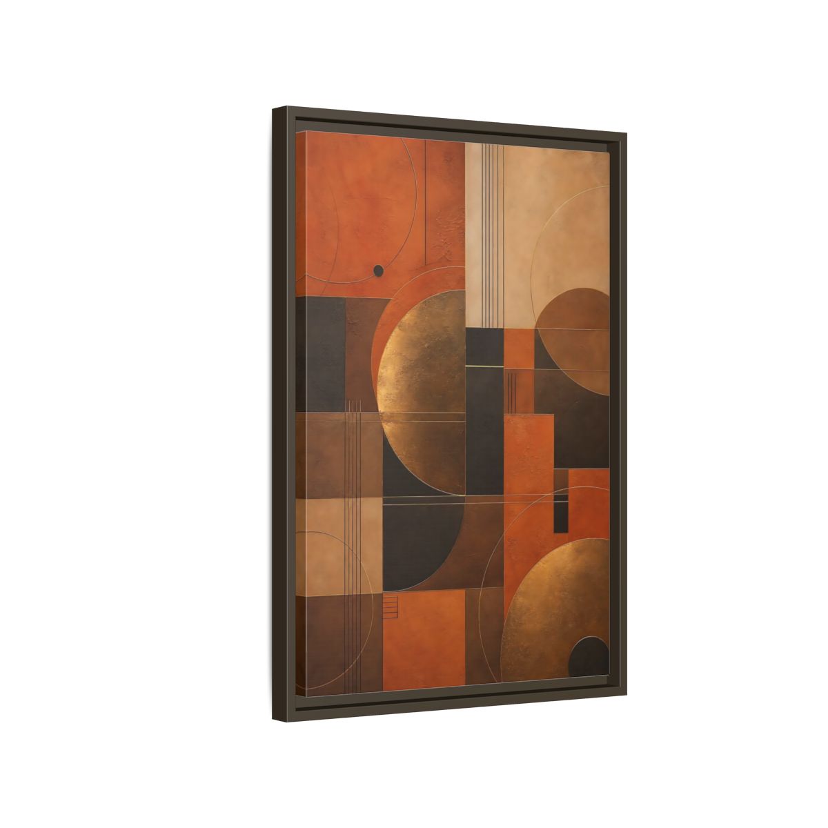 Side Mockup 2. Abstract Geometric Shapes Abstract Terracotta Gold shown as stretched canvas wall art