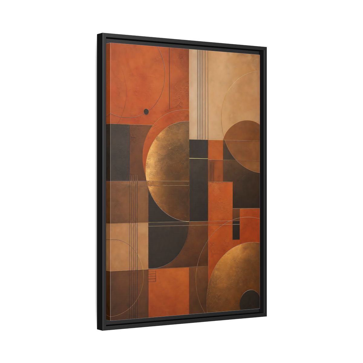 Side Mockup 14. Abstract Geometric Shapes Abstract Terracotta Gold shown as stretched canvas wall art