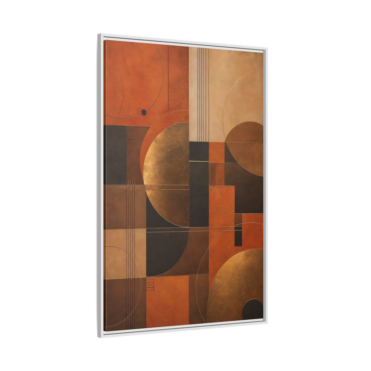 Side Mockup 7. Abstract Geometric Shapes Abstract Terracotta Gold shown as stretched canvas wall art