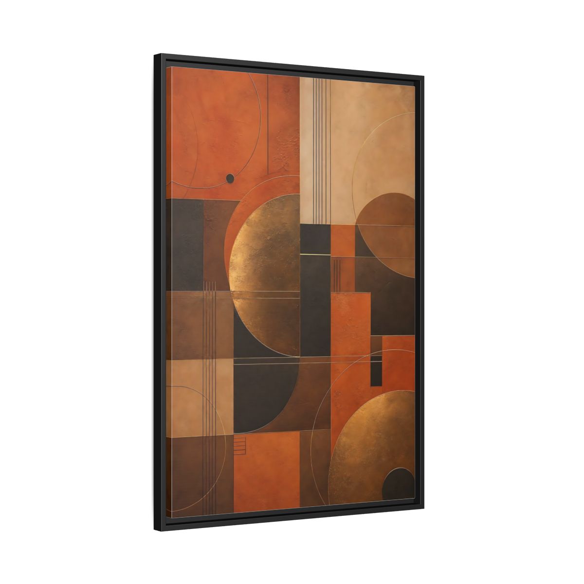 Side Mockup 13. Abstract Geometric Shapes Abstract Terracotta Gold shown as stretched canvas wall art
