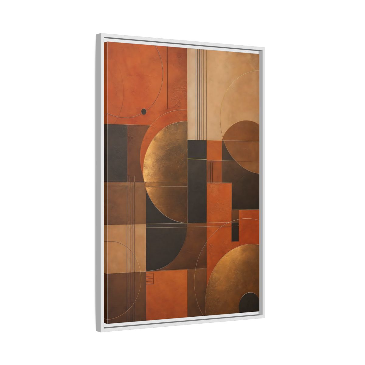 Side Mockup 9. Abstract Geometric Shapes Abstract Terracotta Gold shown as stretched canvas wall art
