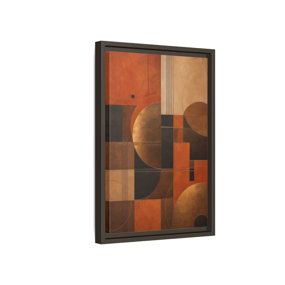Side Mockup 5. Abstract Geometric Shapes Abstract Terracotta Gold shown as stretched canvas wall art
