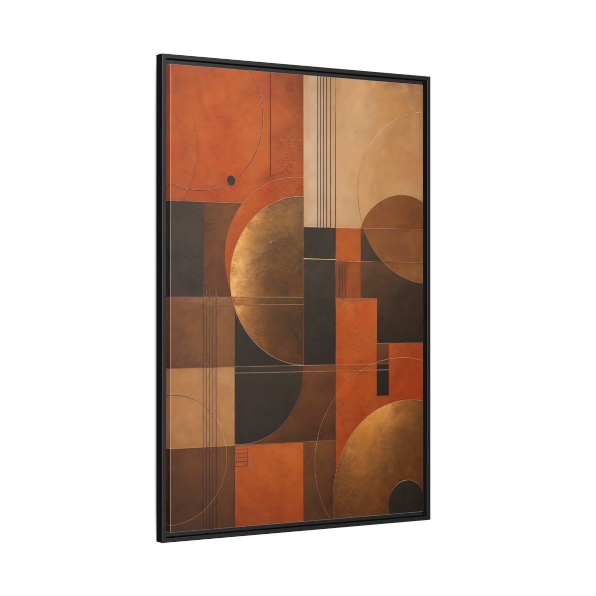 Side Mockup 12. Abstract Geometric Shapes Abstract Terracotta Gold shown as stretched canvas wall art