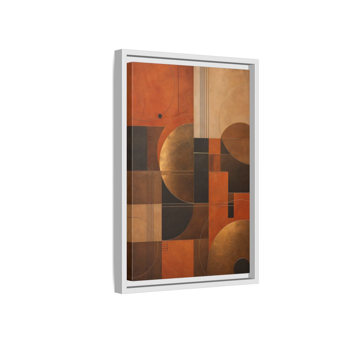 Side Mockup 4. Abstract Geometric Shapes Abstract Terracotta Gold shown as stretched canvas wall art