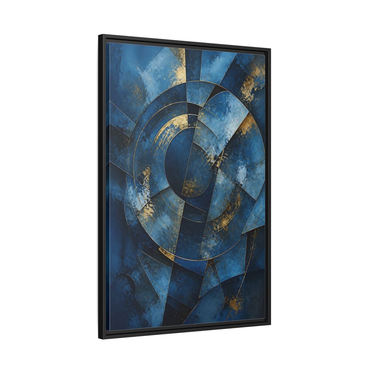 Side Mockup 13. Abstract Abstract Geometry Blue And Gold Abstract shown as stretched canvas wall art