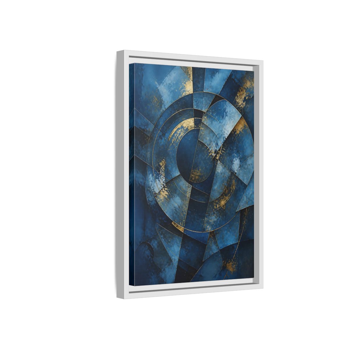 Side Mockup 4. Abstract Abstract Geometry Blue And Gold Abstract shown as stretched canvas wall art