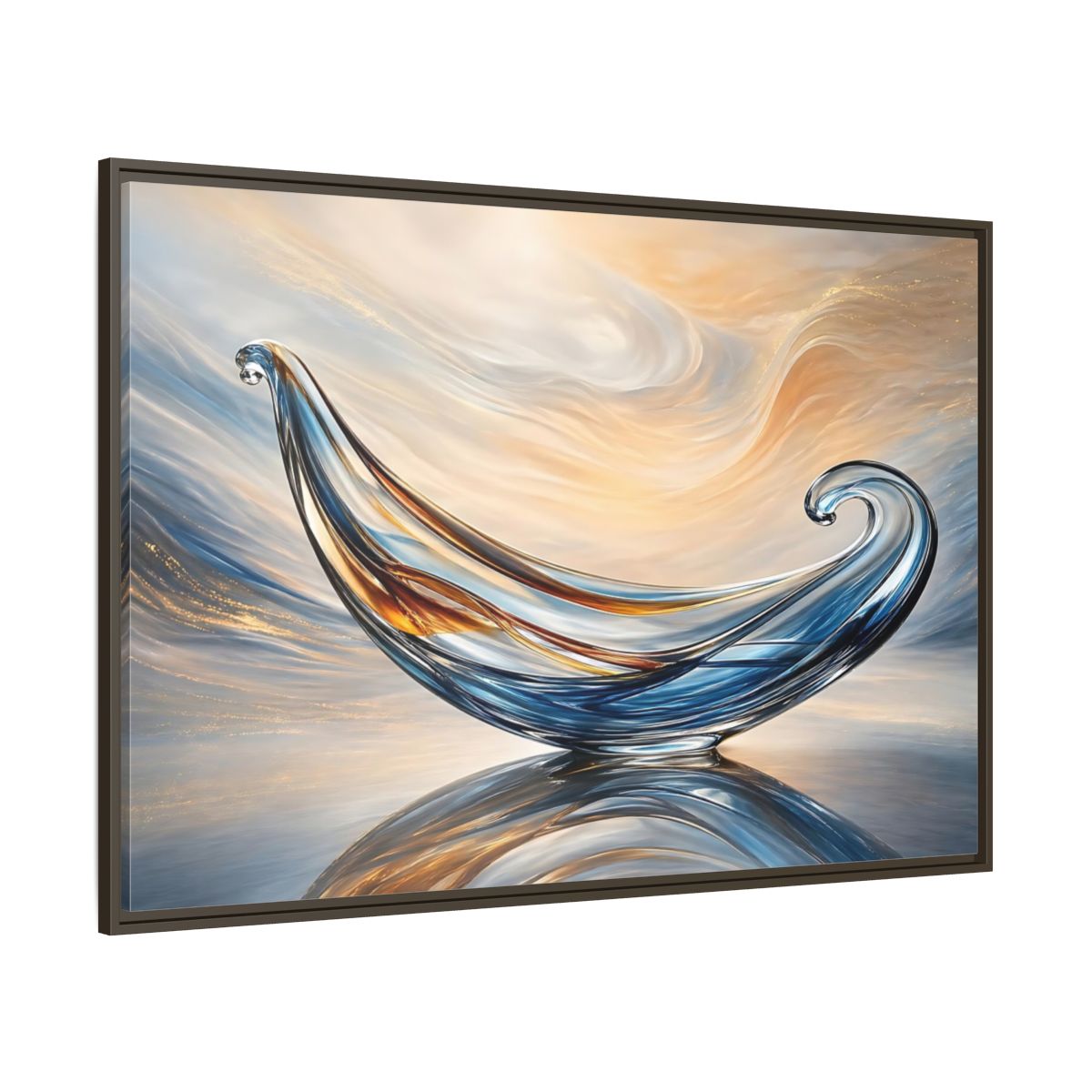 Side Mockup 8. Abstract Glass Sculpture Blue Gold Glass Art shown as stretched canvas wall art