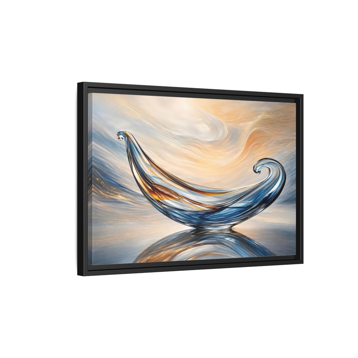 Side Mockup 3. Abstract Glass Sculpture Blue Gold Glass Art shown as stretched canvas wall art