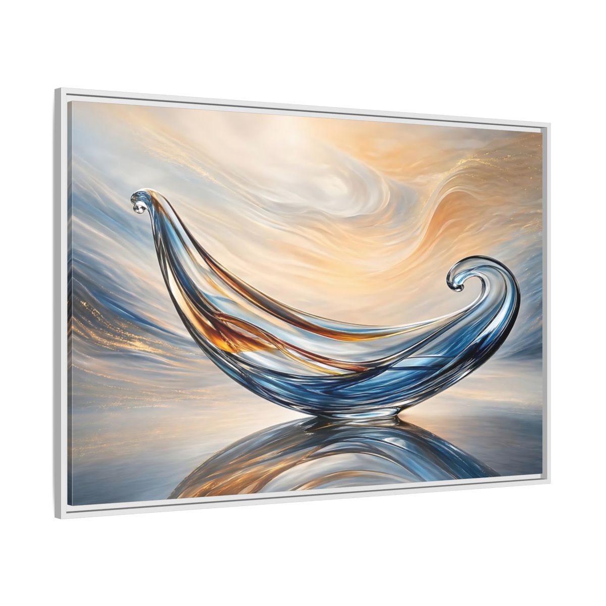 Side Mockup 7. Abstract Glass Sculpture Blue Gold Glass Art shown as stretched canvas wall art