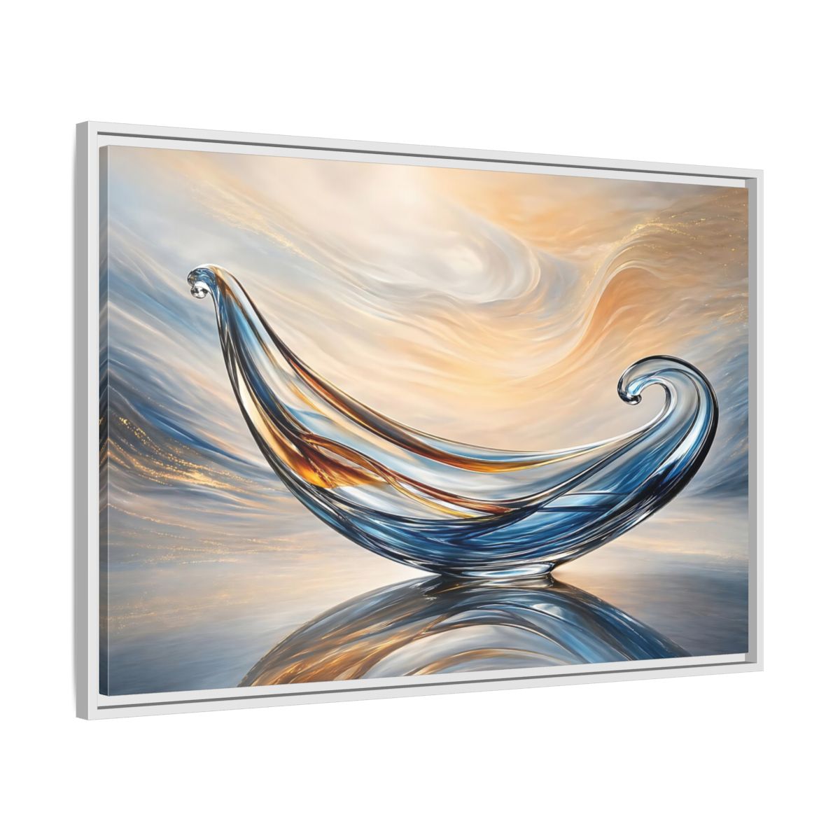 Side Mockup 9. Abstract Glass Sculpture Blue Gold Glass Art shown as stretched canvas wall art