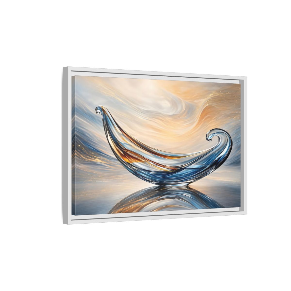 Side Mockup 1. Abstract Glass Sculpture Blue Gold Glass Art shown as stretched canvas wall art