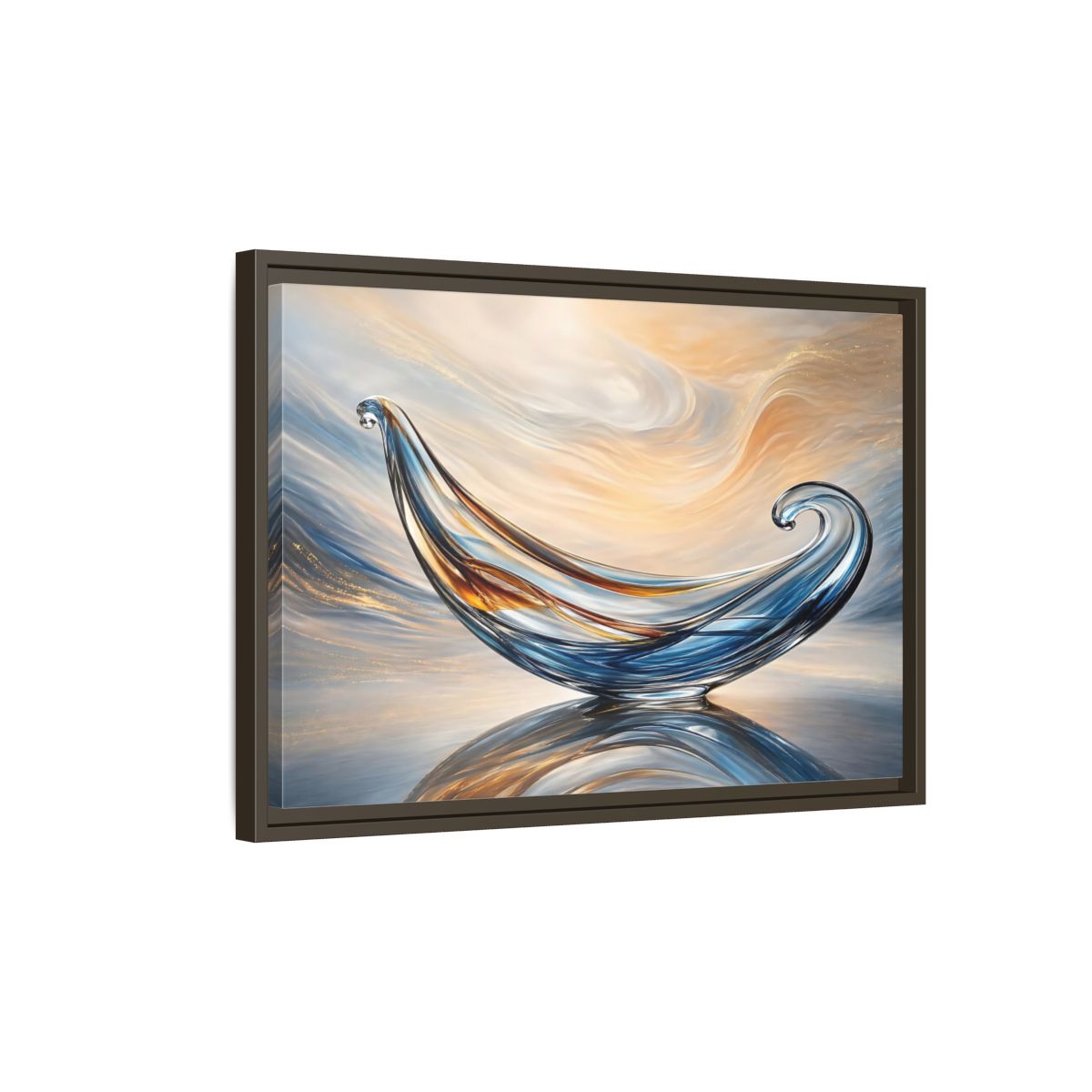 Side Mockup 2. Abstract Glass Sculpture Blue Gold Glass Art shown as stretched canvas wall art