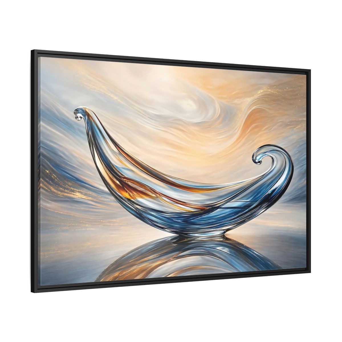 Side Mockup 12. Abstract Glass Sculpture Blue Gold Glass Art shown as stretched canvas wall art