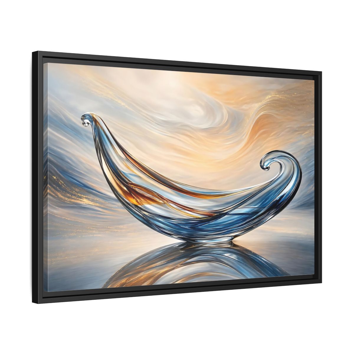 Side Mockup 14. Abstract Glass Sculpture Blue Gold Glass Art shown as stretched canvas wall art