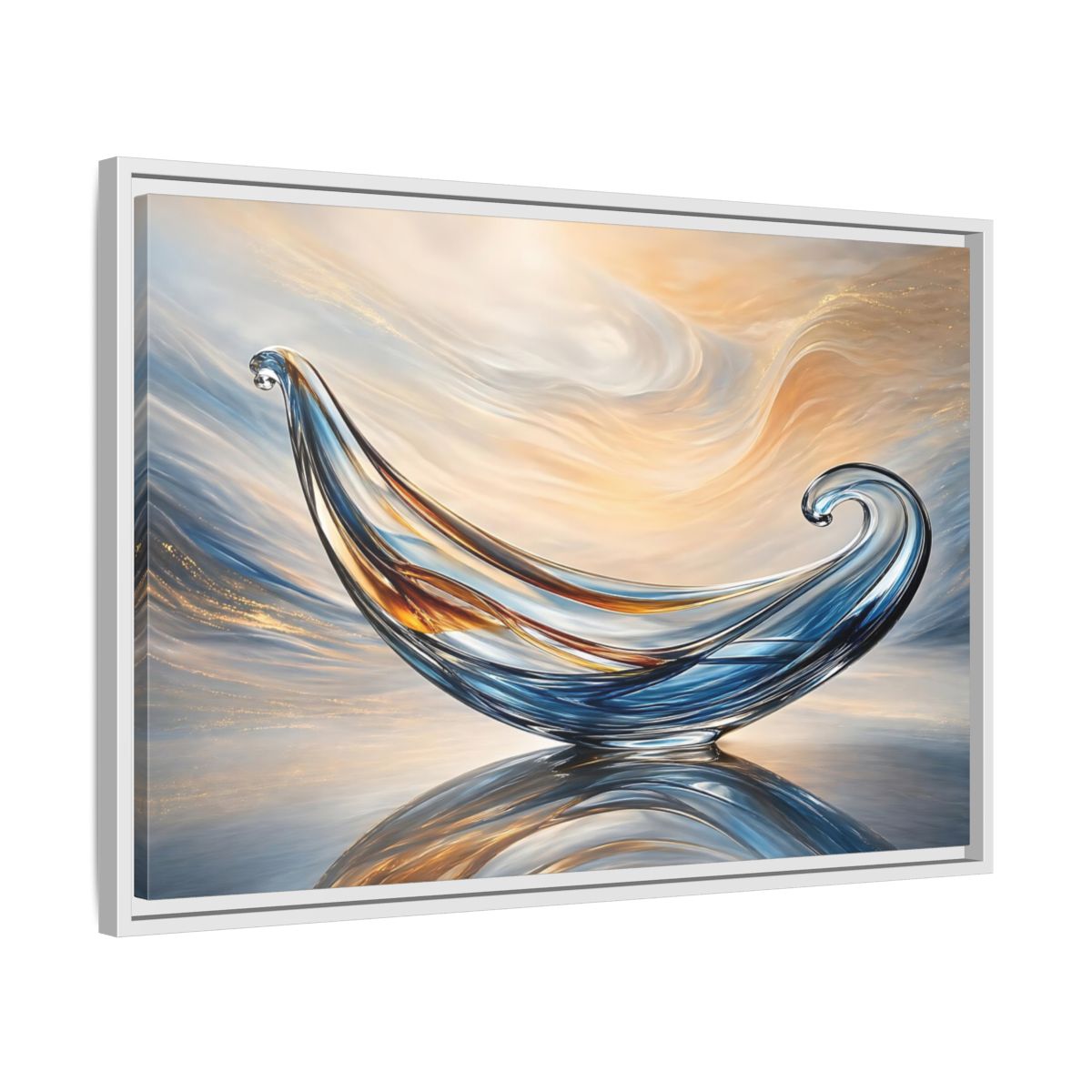 Side Mockup 10. Abstract Glass Sculpture Blue Gold Glass Art shown as stretched canvas wall art