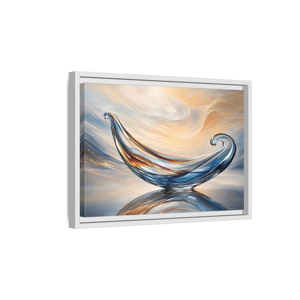 Side Mockup 4. Abstract Glass Sculpture Blue Gold Glass Art shown as stretched canvas wall art