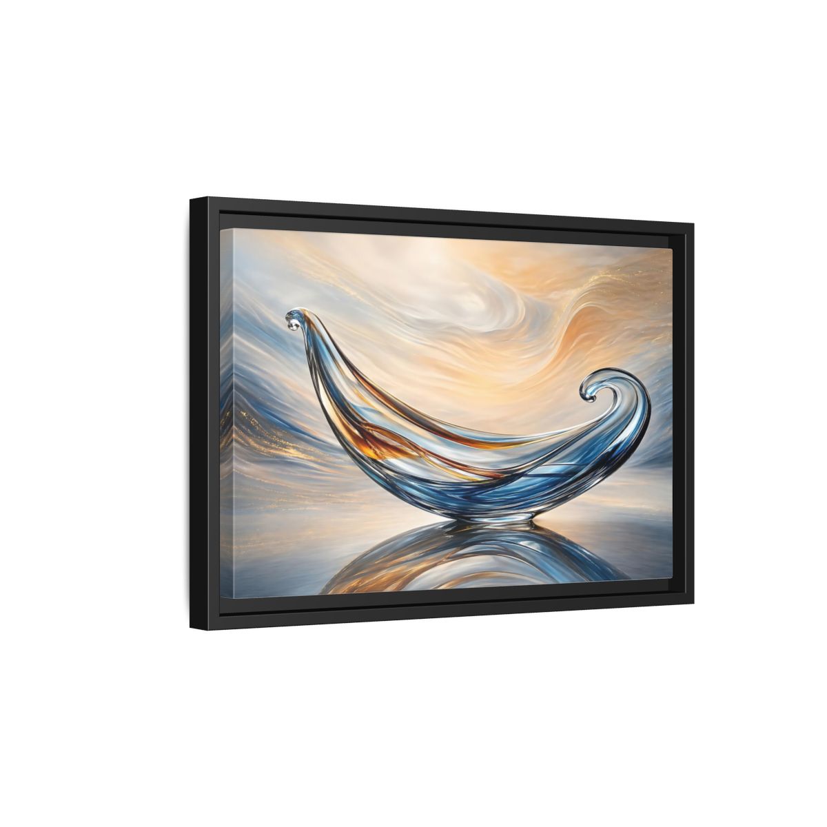 Side Mockup 6. Abstract Glass Sculpture Blue Gold Glass Art shown as stretched canvas wall art