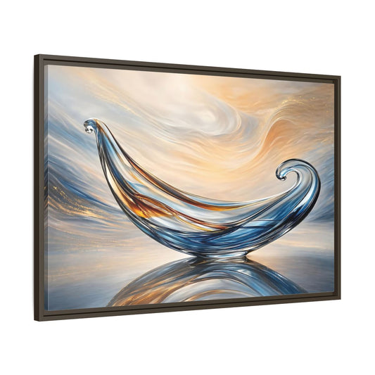 Main Mockup. Abstract Glass Sculpture Blue Gold Glass Art shown as stretched canvas wall art