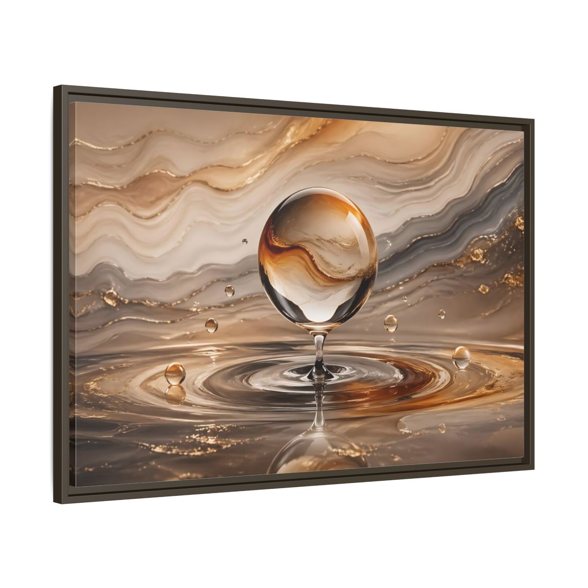 Main Mockup. Abstract Glass Sphere Gold And Brown Abstract shown as stretched canvas wall art