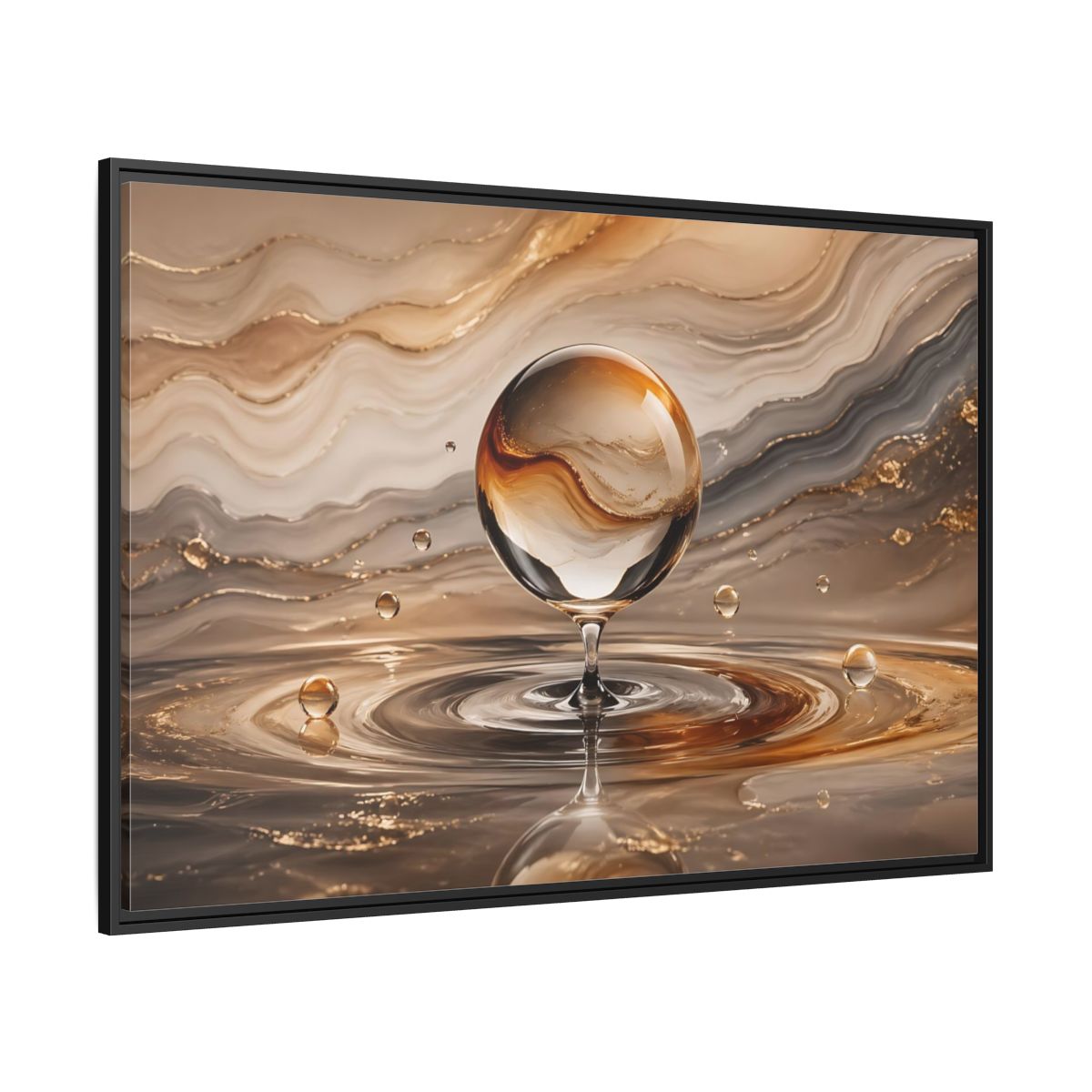 Side Mockup 12. Abstract Glass Sphere Gold And Brown Abstract shown as stretched canvas wall art
