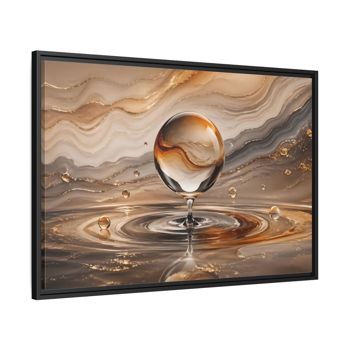 Side Mockup 13. Abstract Glass Sphere Gold And Brown Abstract shown as stretched canvas wall art