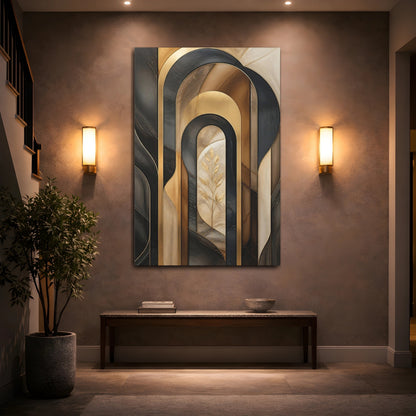 Mockup 2. Abstract Gold Arch Composition shown as canvas print