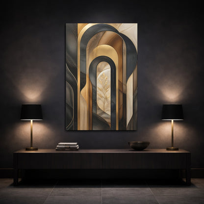Mockup 3. Abstract Gold Arch Composition shown as canvas print