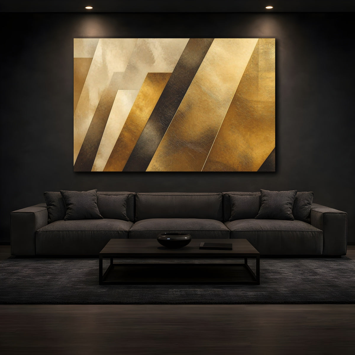 Mockup 3. Abstract Gold Bands Accent shown as canvas print