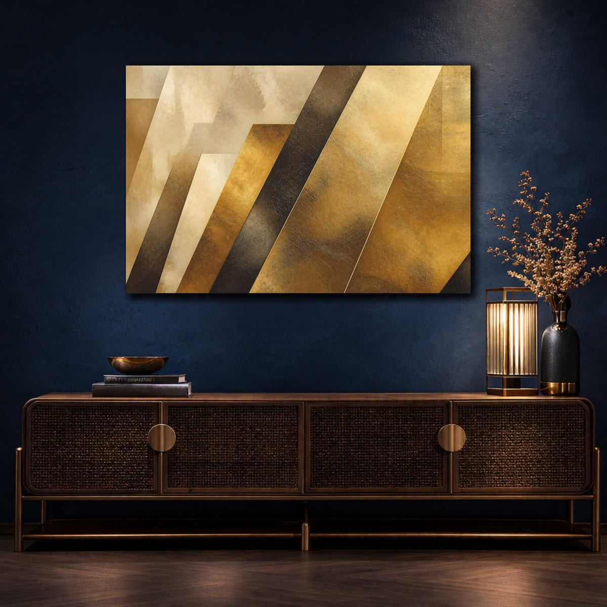 Mockup 4. Abstract Gold Bands Accent shown as canvas print
