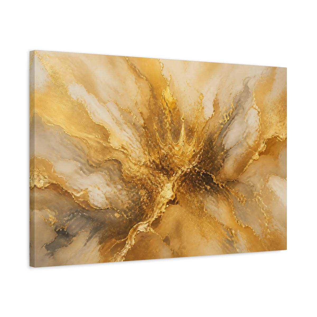 Side Mockup 2. Abstract Gold Crown Gold And White shown as stretched canvas wall art