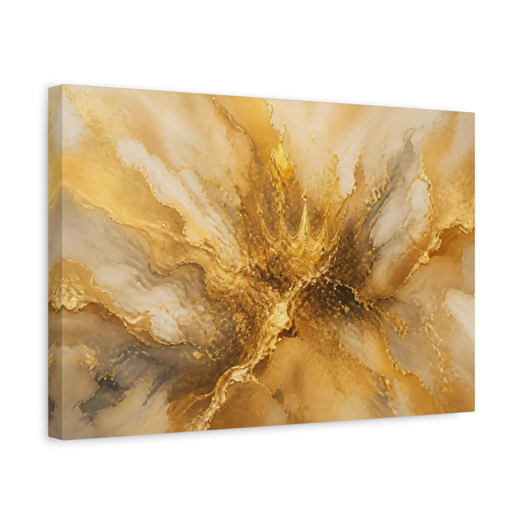 Side Mockup 4. Abstract Gold Crown Gold And White shown as stretched canvas wall art