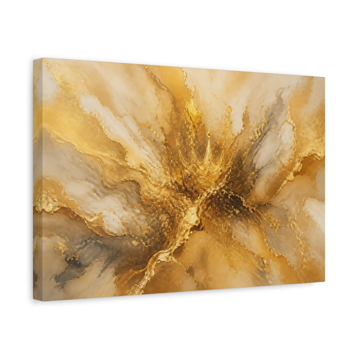Side Mockup 4. Abstract Gold Crown Gold And White shown as stretched canvas wall art