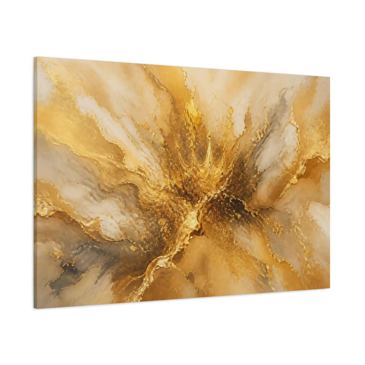 Side Mockup 1. Abstract Gold Crown Gold And White shown as stretched canvas wall art