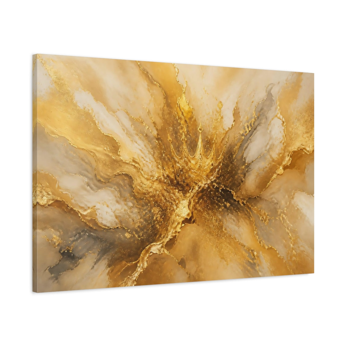 Main Mockup. Abstract Gold Crown Gold And White shown as stretched canvas wall art