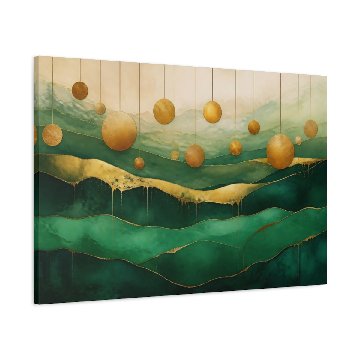 Main Mockup. Abstract Gold Discs shown as canvas print