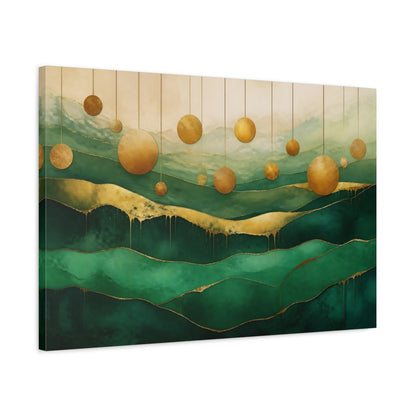 Side Mockup 2. Abstract Gold Discs shown as canvas print