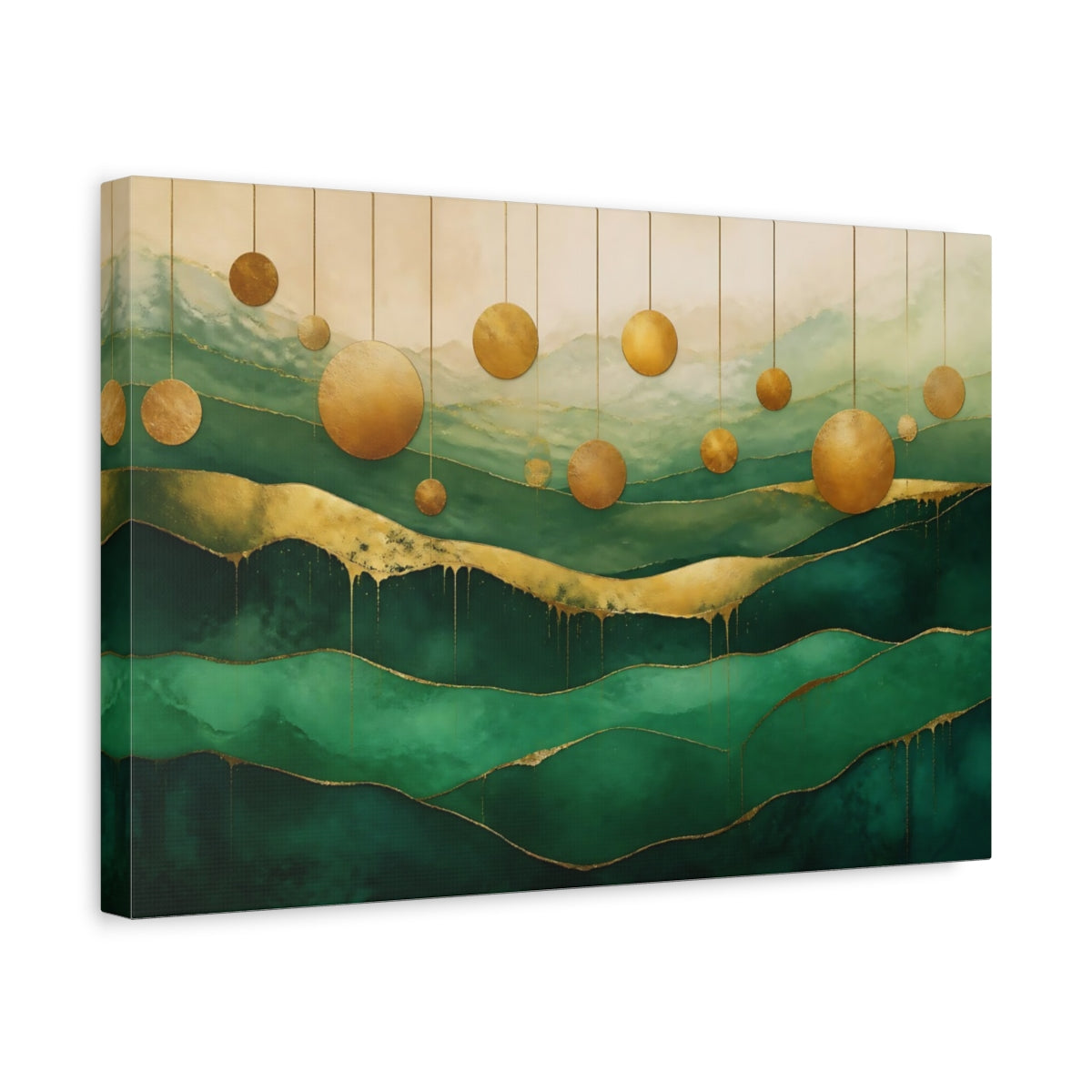 Side Mockup 4. Abstract Gold Discs shown as canvas print