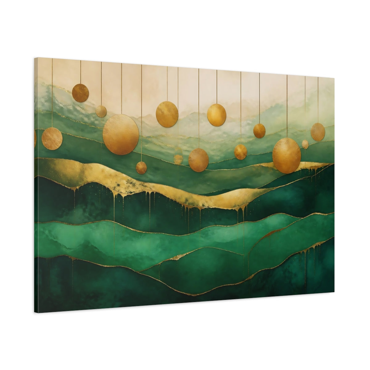 Side Mockup 1. Abstract Gold Discs shown as canvas print