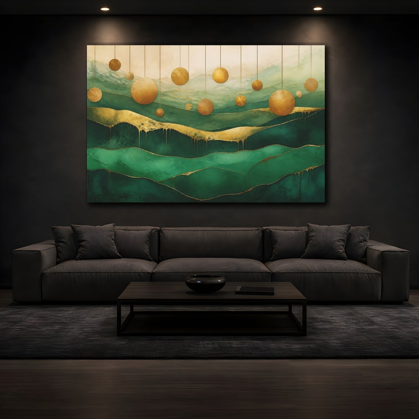 Mockup 3. Abstract Gold Discs shown as canvas print