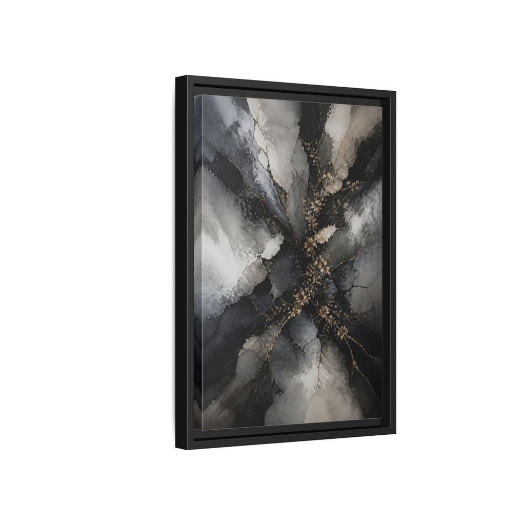 Side Mockup 6. Abstract Gold Floral Black And Gold shown as stretched canvas wall art