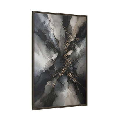 Side Mockup 8. Abstract Gold Floral Black And Gold shown as stretched canvas wall art