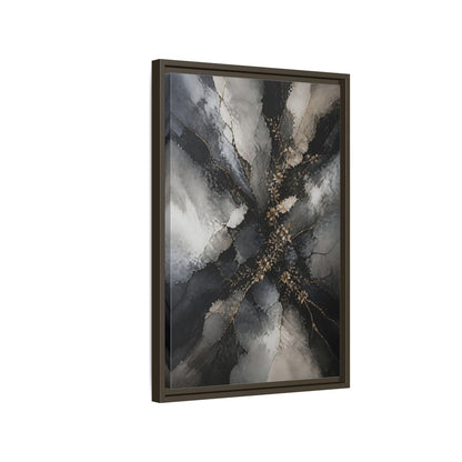 Side Mockup 2. Abstract Gold Floral Black And Gold shown as stretched canvas wall art